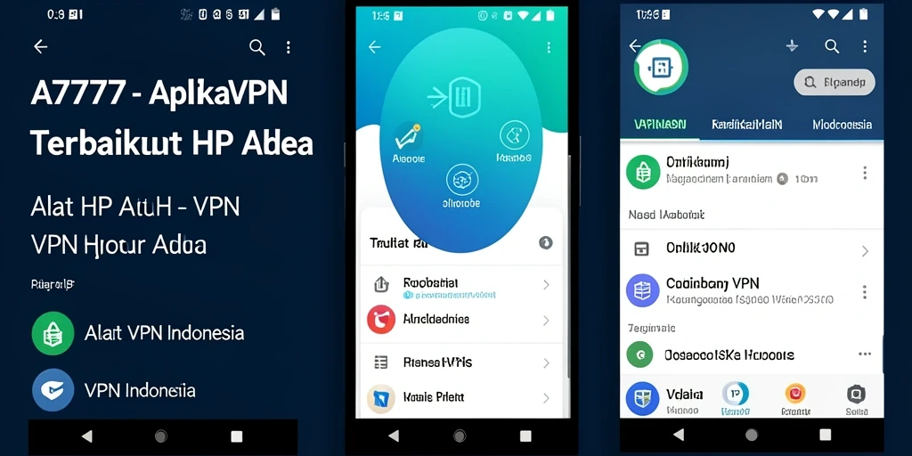 Screenshot tampilan antarmuka A7777 yang menunjukkan fitur VPN Indonesia.