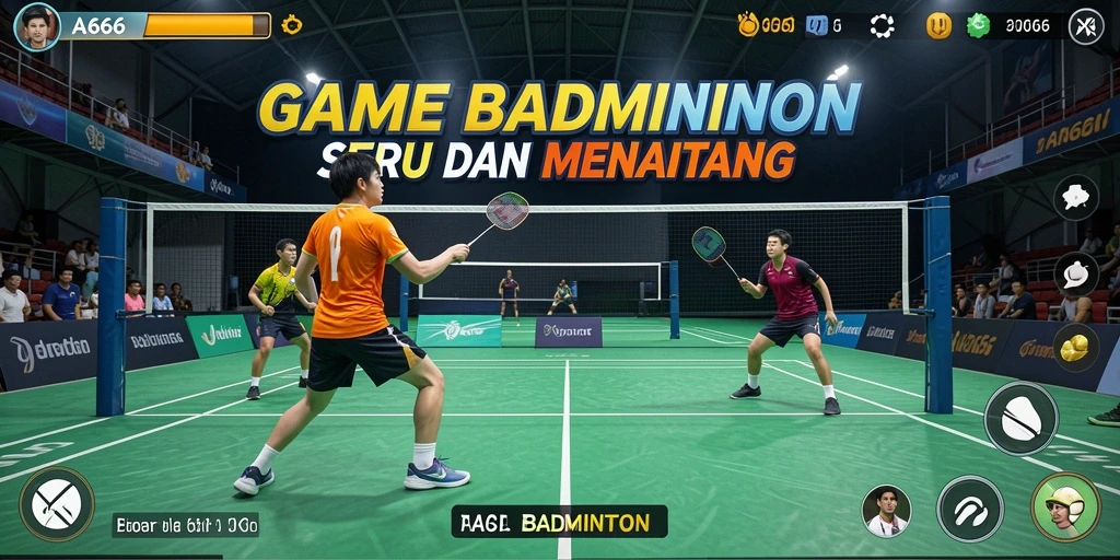 Antarmuka permainan Badminton yang menawan dan penuh aksi.