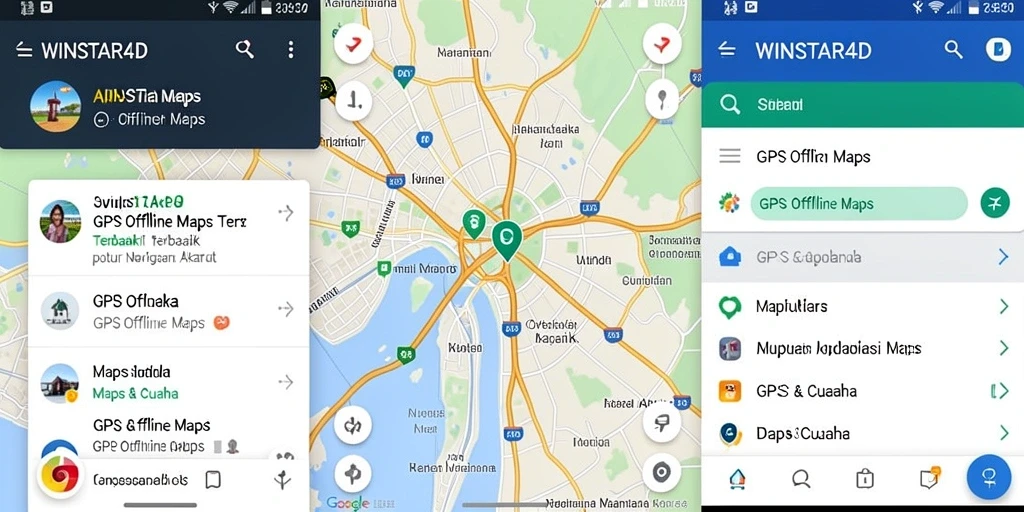 Antarmuka aplikasi WINSTAR4D dengan fitur GPS Offline Maps yang intuitif.